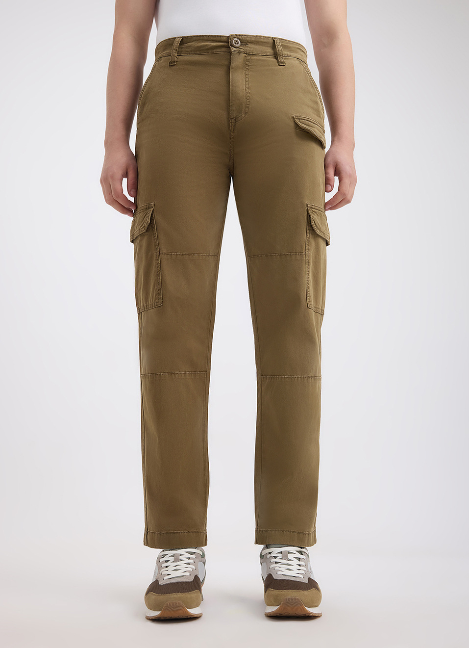 Men Khaki Mid Rise Utility Stretch Cargos, , large image number 6