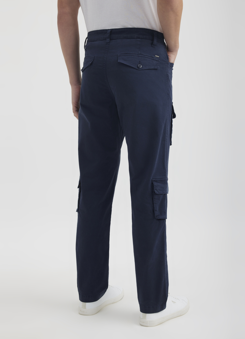 Men Navy Mid Rise Stretch Cargos, , large image number 2