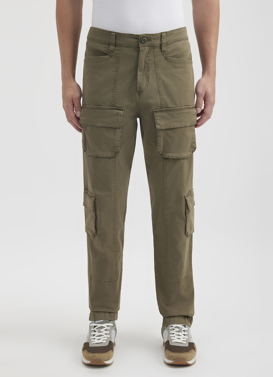 Men Green Mid Rise Stretch Cargos, , large image number 5