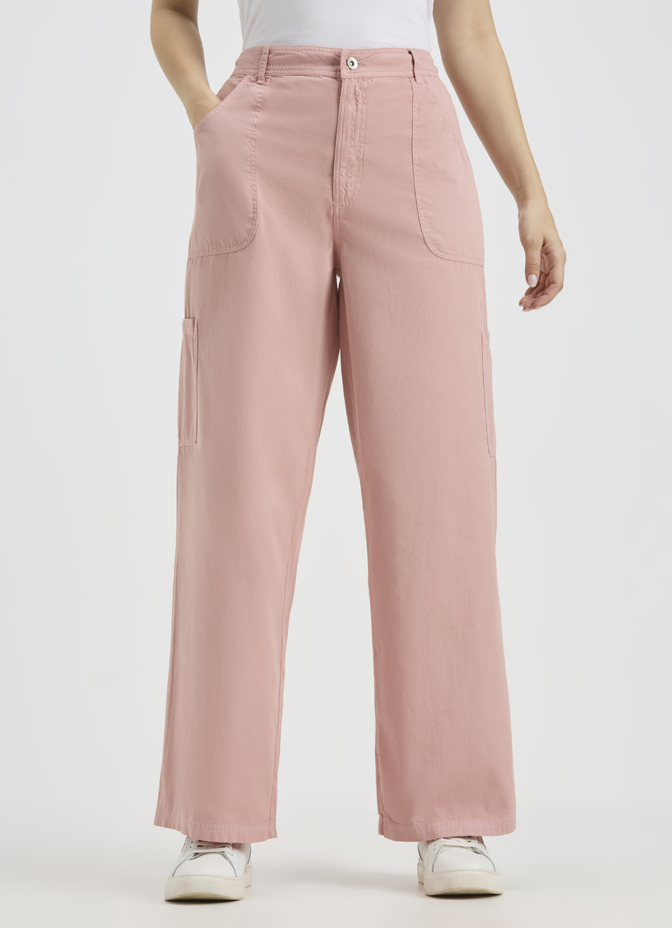 Women Pink Mid Rise Cargo Pants, , large image number 1