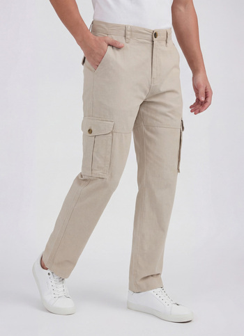 Men Natural Mid Rise Cut & Sew Cargos