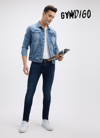 Men Blue Mid Rise Tapered Gymindigo Jogger Like Jeans