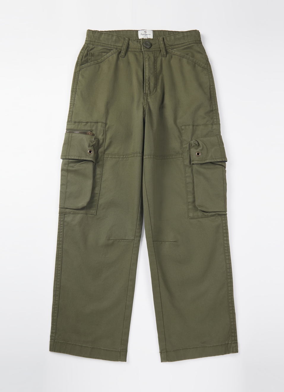 Boys Olive Mid Rise Lightweight Stretch Cargo Pants, , large image number 0