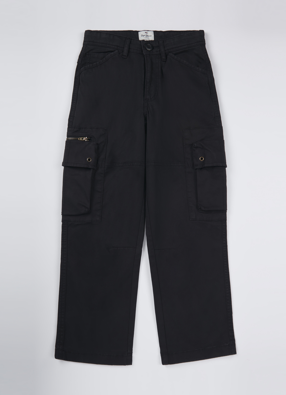 Boys Black Mid Rise Lightweight Stretch Cargo Pants, , large image number 1