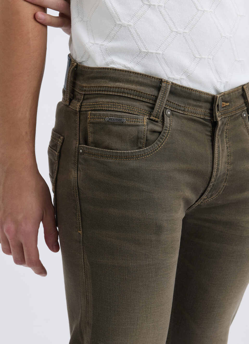 Men Brown Mid Rise Slim Jeans, , large image number 4
