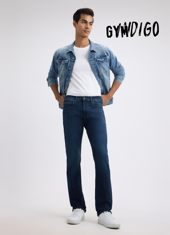 Men Blue Mid Rise Straight Gymindigo Jogger Like Jeans