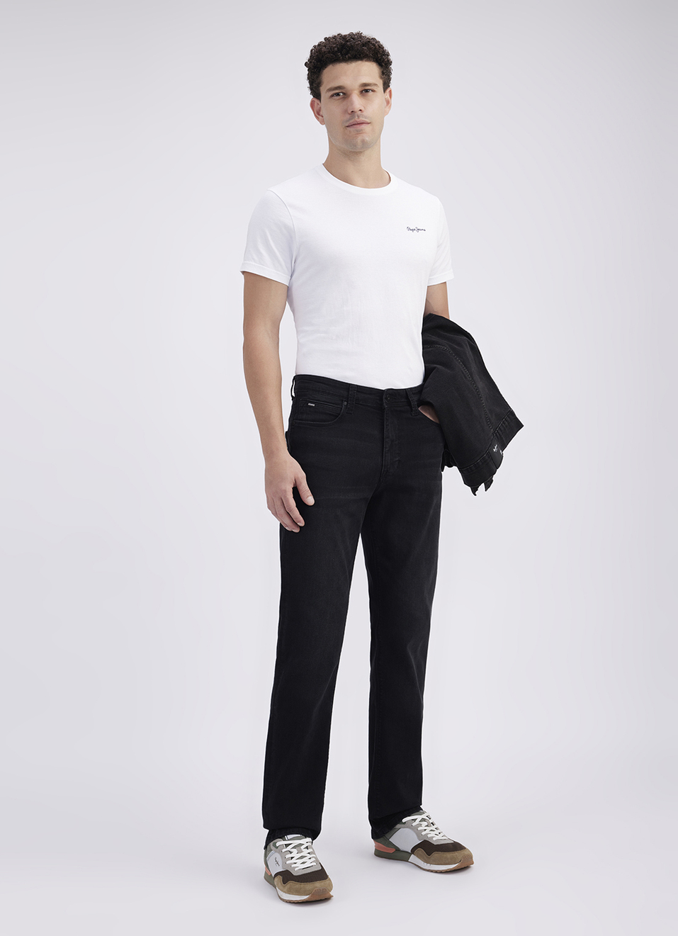 Men Black Mid Rise Straight Powerflex Extrastretchable Jeans, , large image number 1