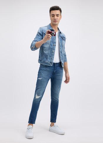 Men Blue Skinny Fit Mid Rise Distressed Jeans 