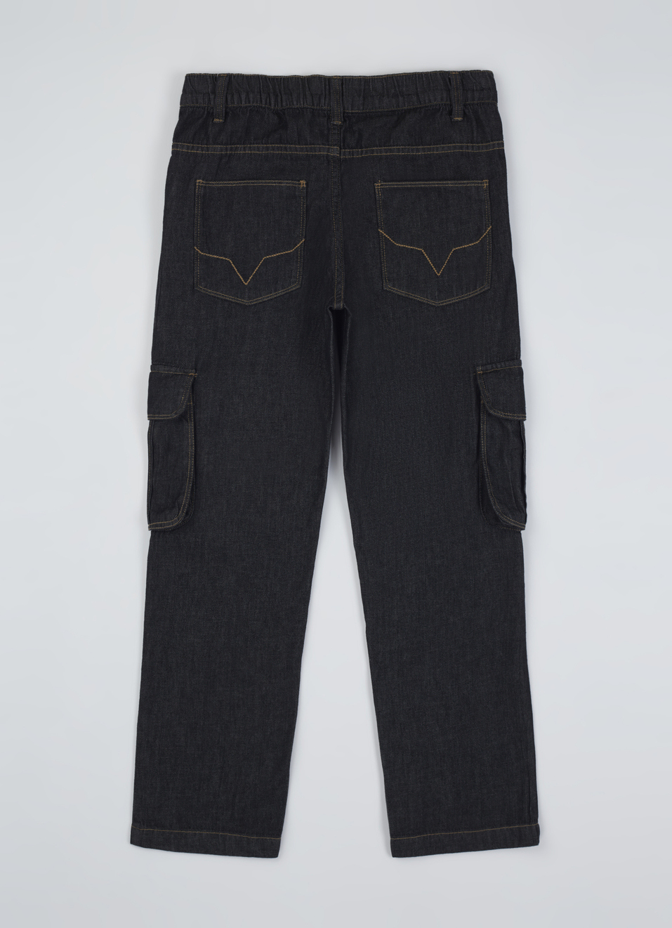 Boys Black Mid Rise Denim Cargo Pants, , large image number 1