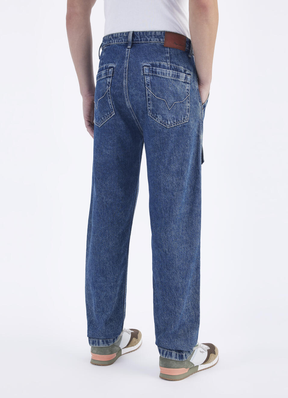 Men Blue Straight Fit Mid Rise Cargo Jeans, , large image number 2