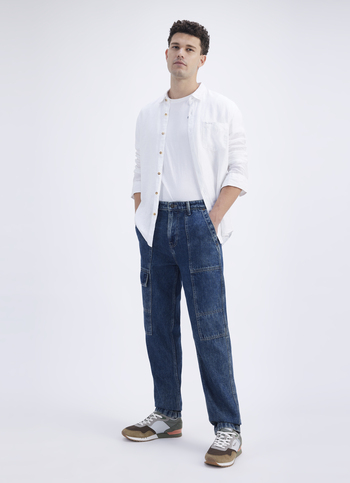 Men Blue Straight Fit Mid Rise Cargo Jeans