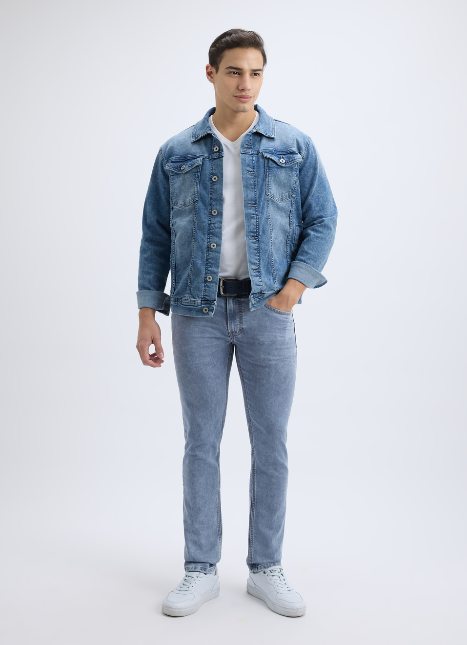 Men Light Grey Mid Rise Slim Jeans, , large image number 5