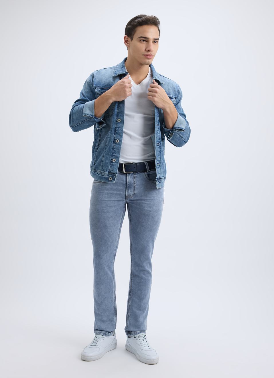 Men Light Grey Mid Rise Slim Jeans, , large image number 7