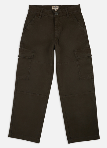 Boys Olive Mid Rise Lightweight Stretch Cargo Pants