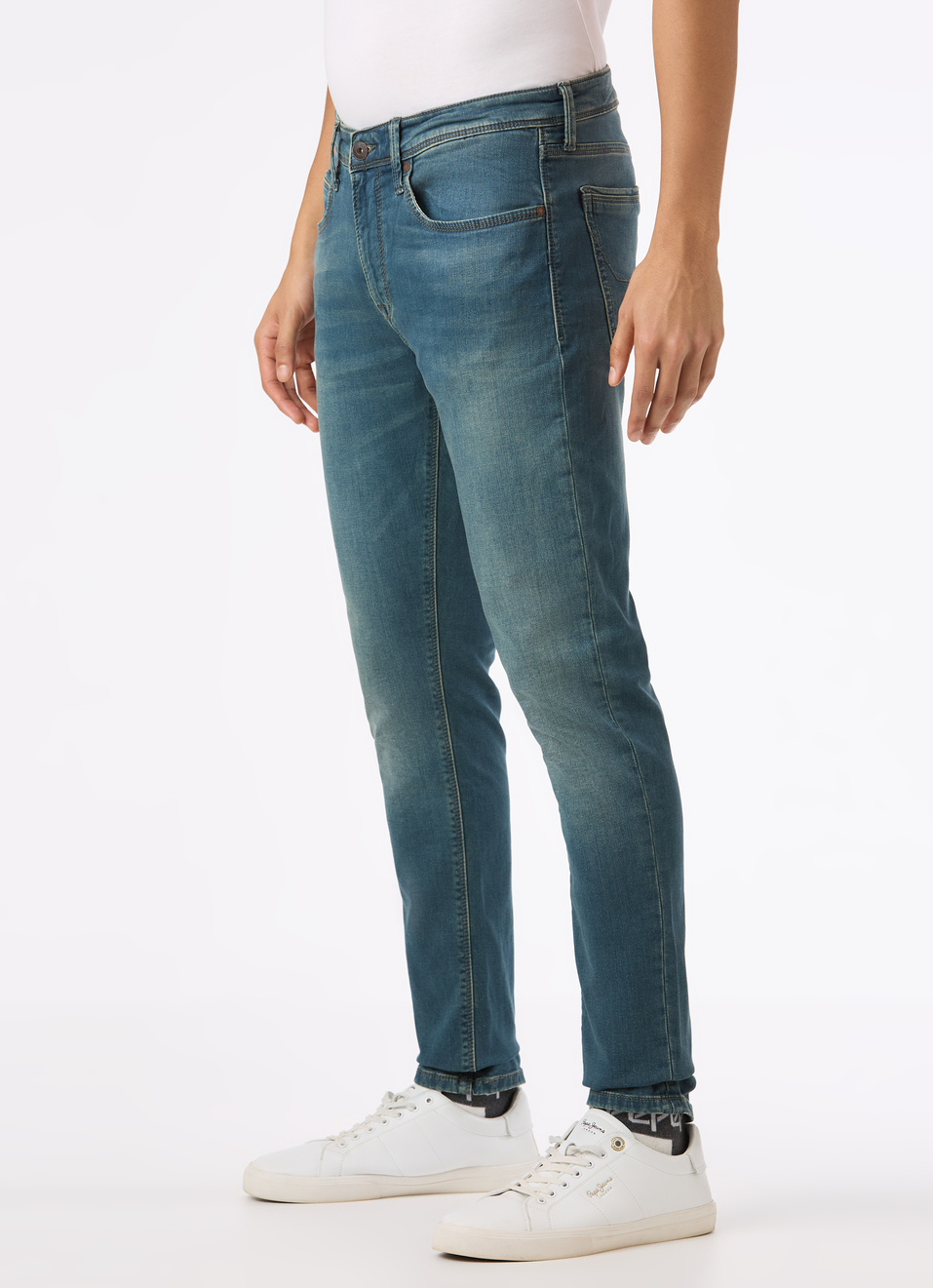 Men Mid Rise Tapered Fit Blue Stretchable Jeans, , large image number 3