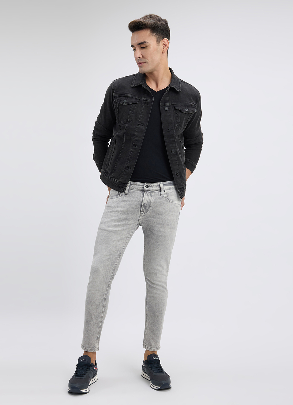 Men Grey Skinny Fit Mid Rise Ankle Length Jeans , , large image number 1