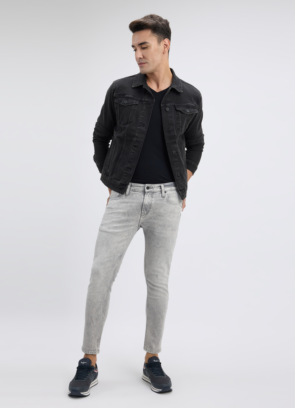 Men Grey Skinny Fit Mid Rise Ankle Length Jeans , , large image number 0