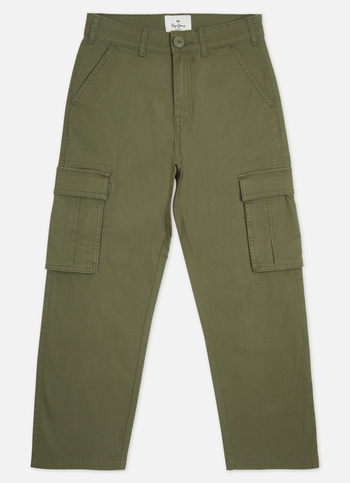 Boys Olive Mid Rise Lightweight Stretch Cargo Pants