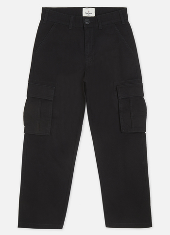 Boys Black Mid Rise Lightweight Cargo Pants