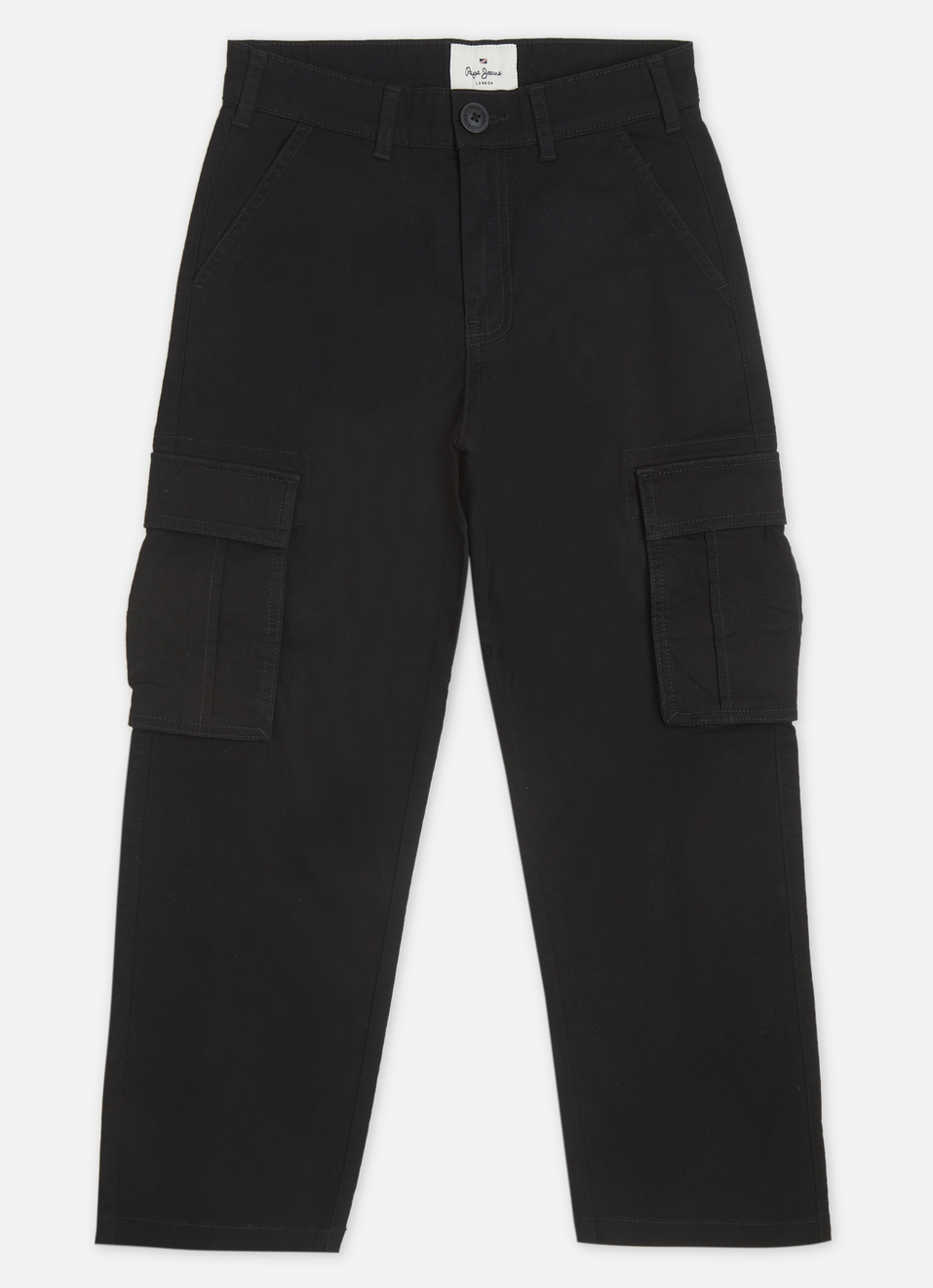 Boys Black Mid Rise Lightweight Cargo Pants, , large image number 0