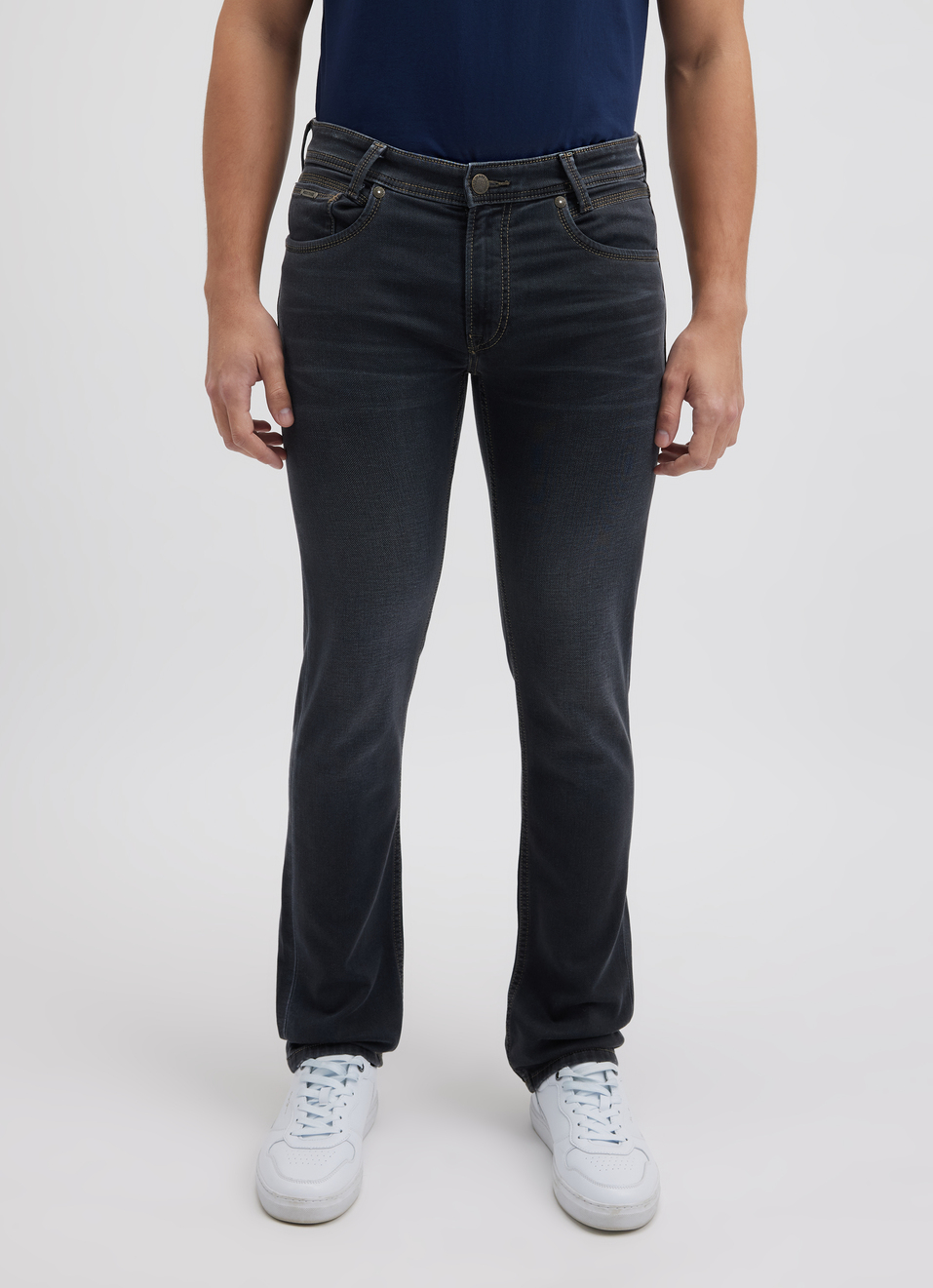 Men Dark Blue Mid Rise Slim Jeans, , large image number 1