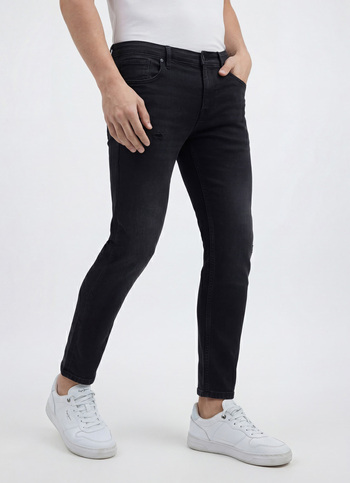 Men Black Skinny Fit Mid Rise Distressed Jeans 