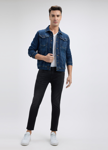 Men Black Skinny Fit Mid Rise Distressed Jeans 