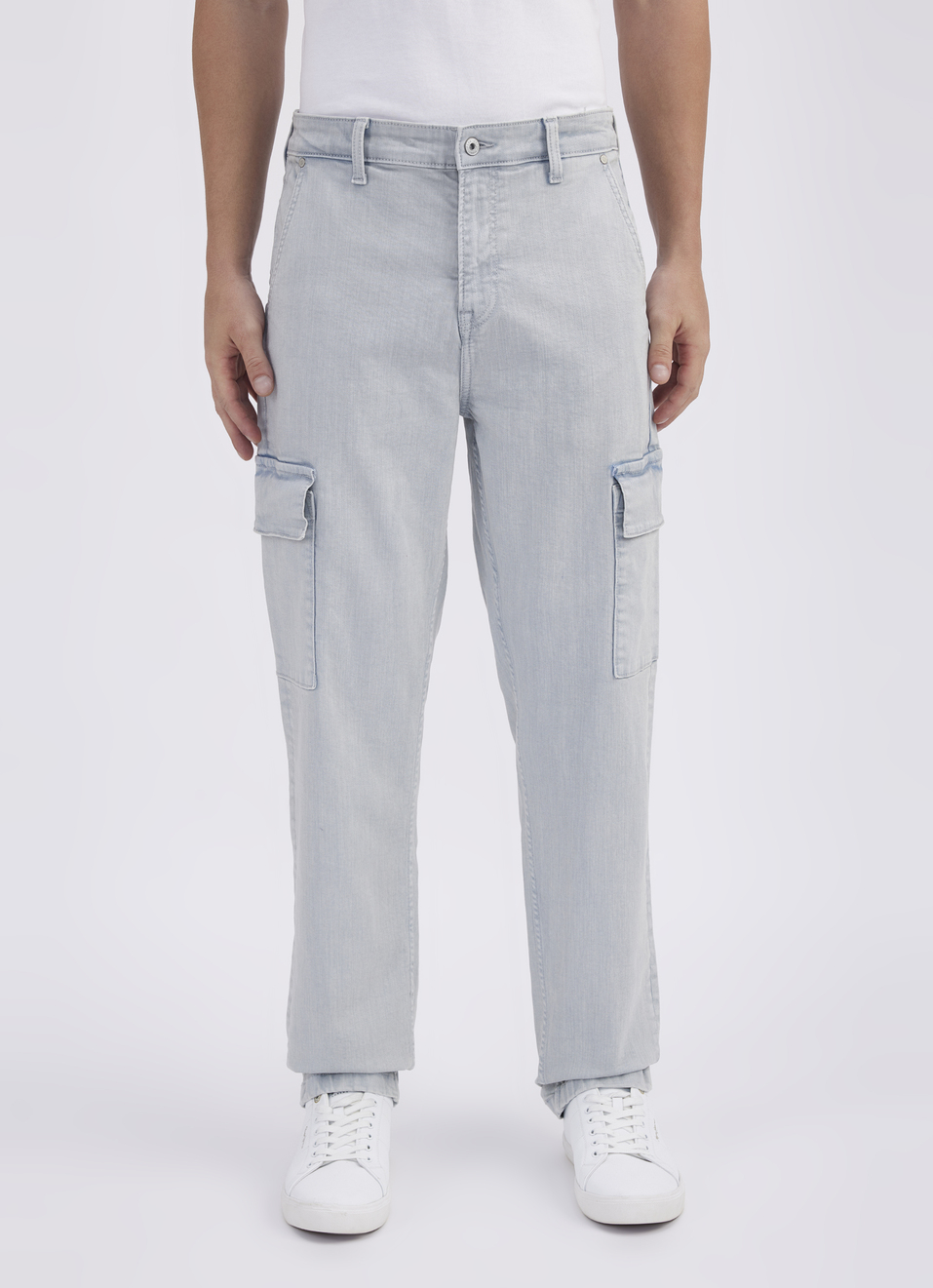 Men Blue Mid Rise Straight Cargo Jeans, , large image number 1