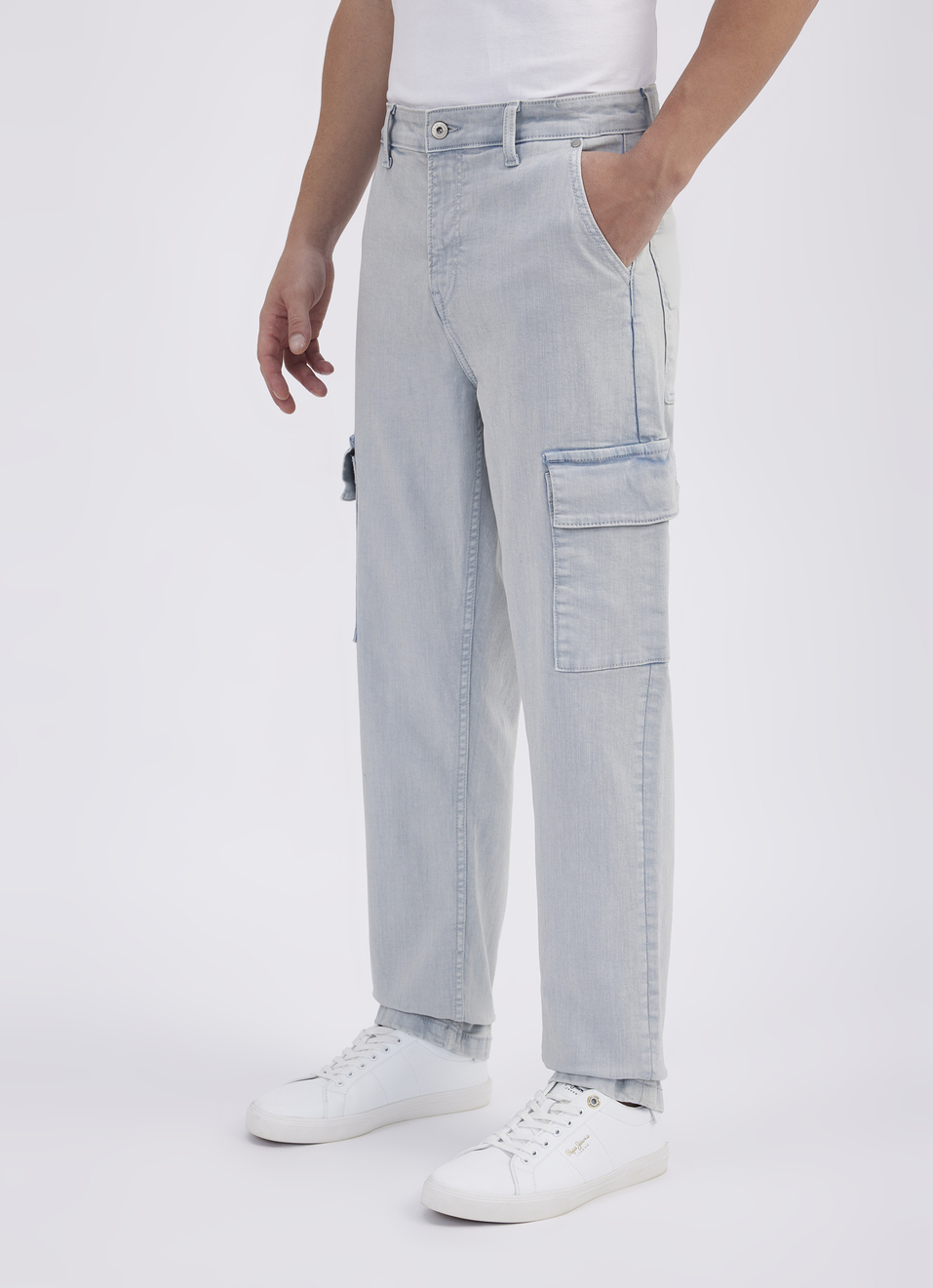 Men Blue Mid Rise Straight Cargo Jeans, , large image number 2