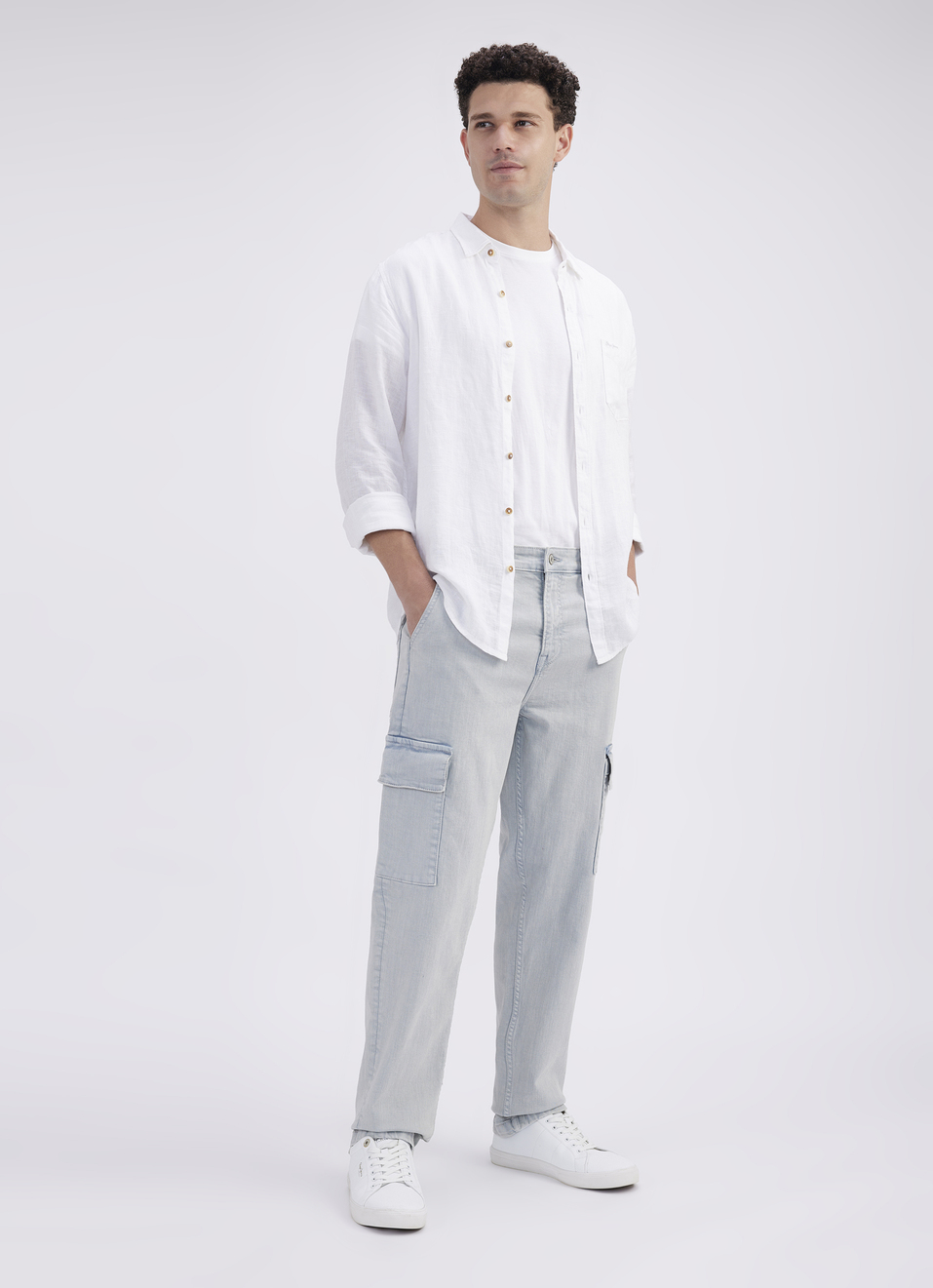 Men Blue Mid Rise Straight Cargo Jeans, , large image number 0