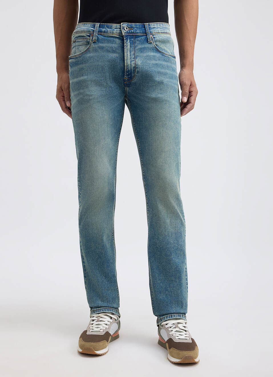 Men Blue Mid Rise Straight Powerflex Extrastretchable Jeans, , large image number 6