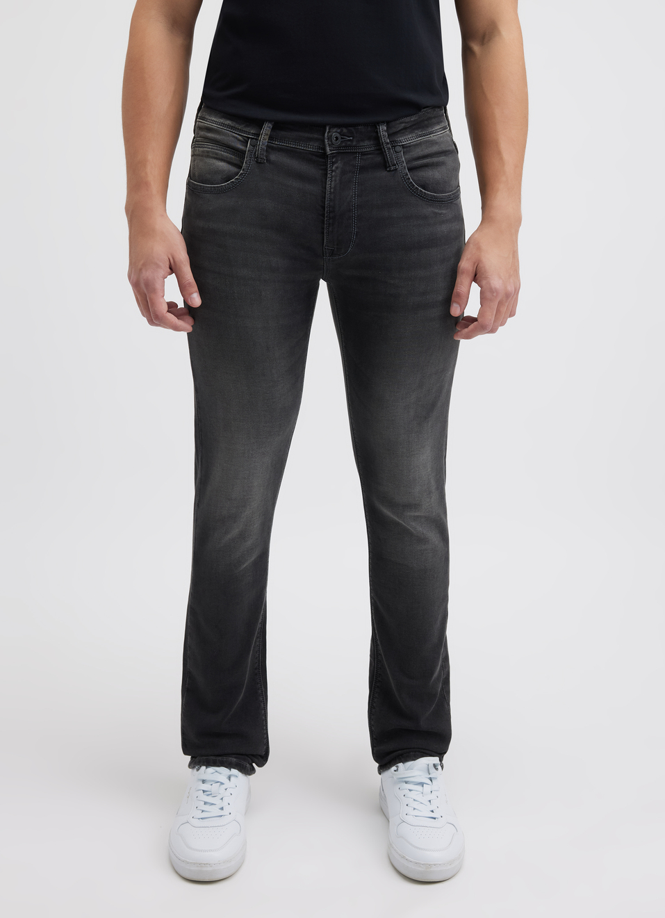 Men Black Mid Rise Slim Gymindigo Jogger Like Jeans, , large image number 1