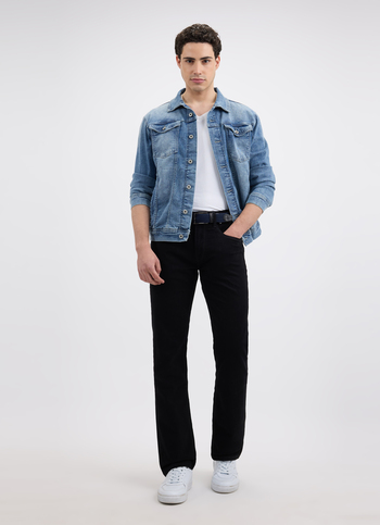 Men Black Mid Rise Straight Structured Jeans