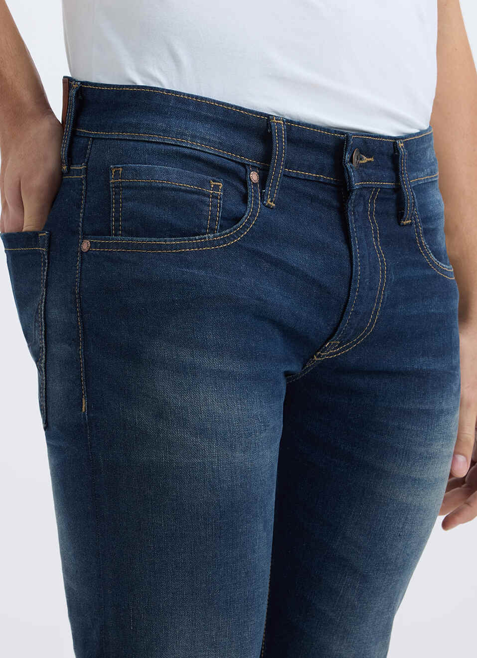 Men Blue Slim Fit Mid Rise Jeans, , large image number 3