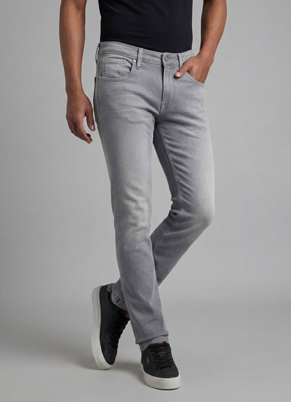 Men Grey Slim Fit Mid Rise All Climate Streachable Jeans, , large image number 0