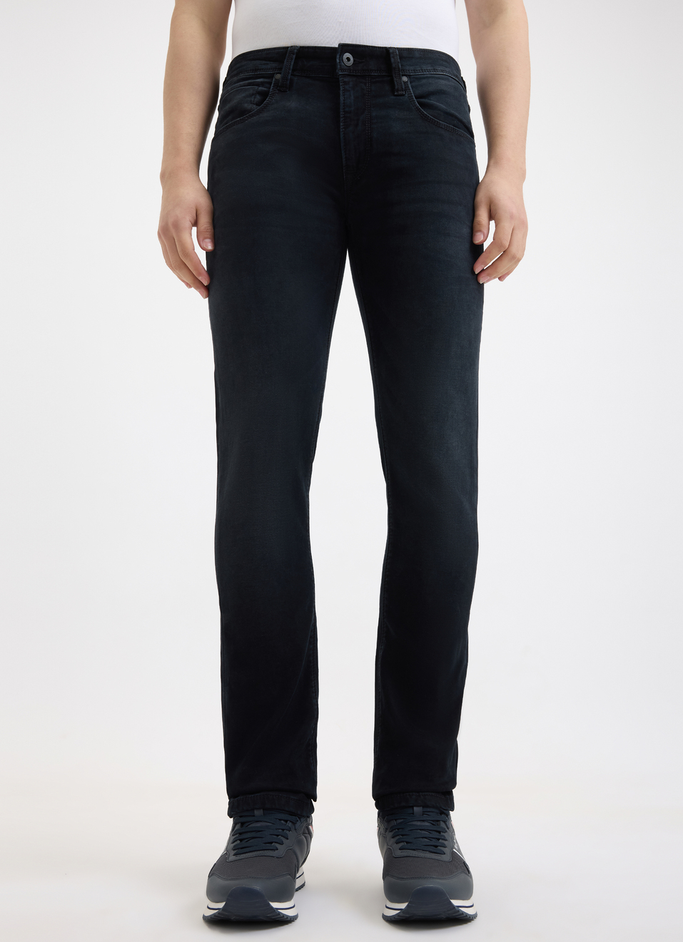 Men Black Mid Rise Slim Structured Jeans, , large image number 1