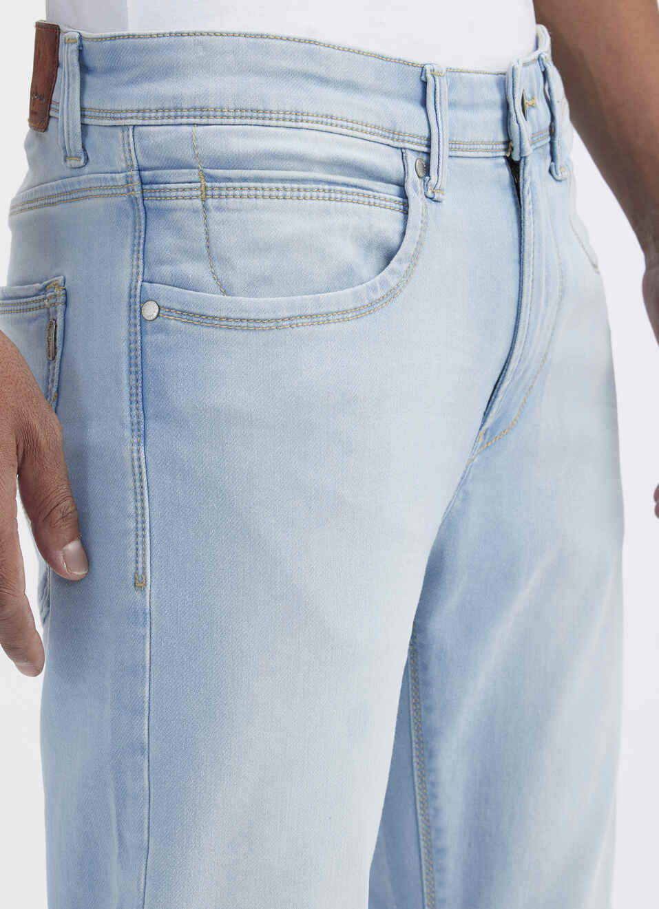 Men Blue Mid Rise Tapered Gymindigo Jogger Like Jeans, , large image number 4
