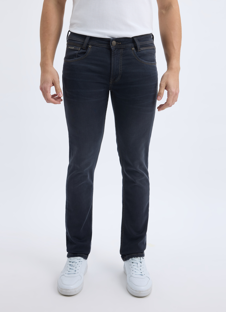 Men Dark Blue Mid Rise Slim Jeans, , large image number 1