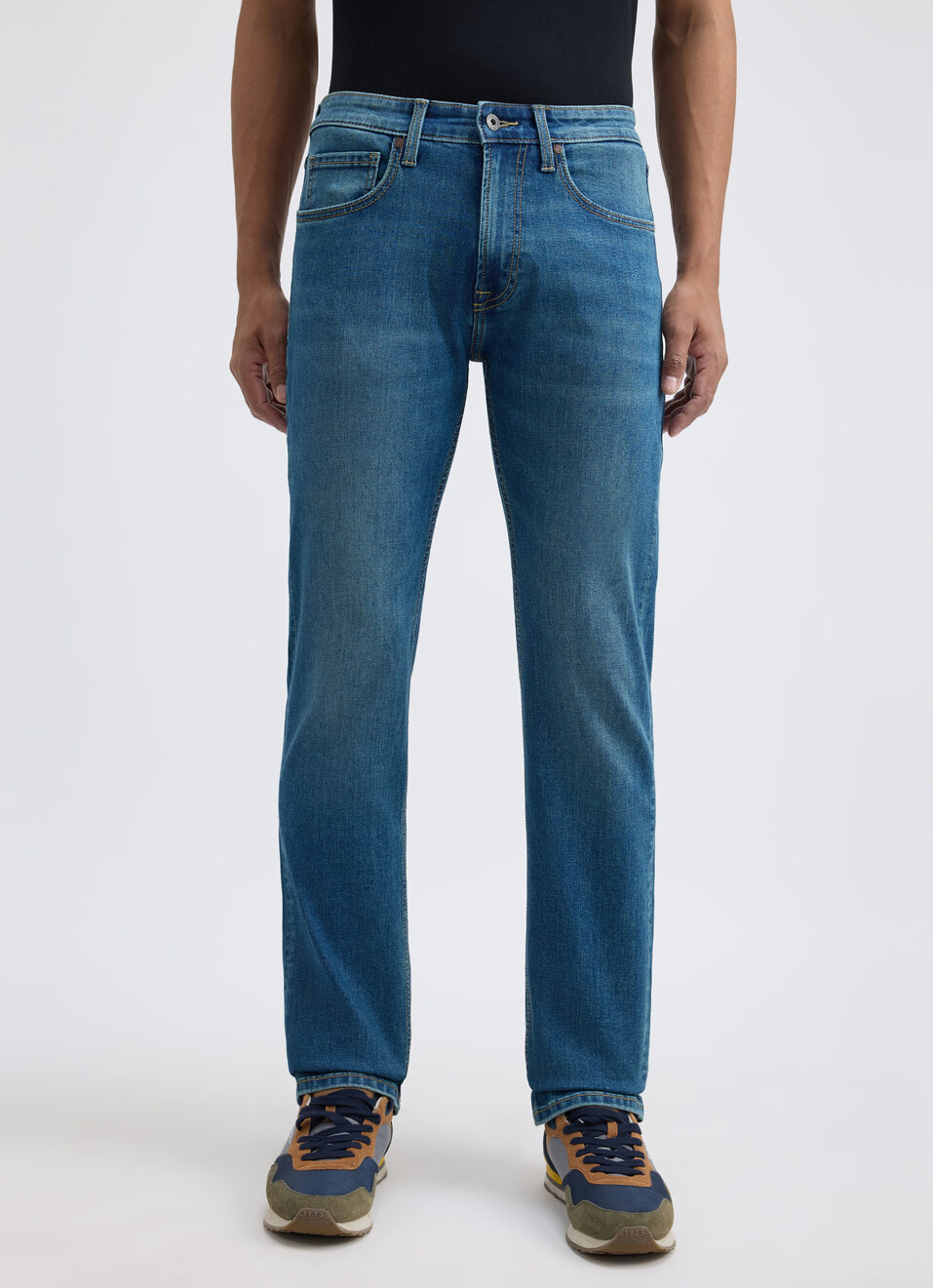 Men Blue Straight Mid Rise All-climate Stretchable Jeans, , large image number 1