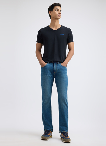 Men Blue Straight Mid Rise All-climate Stretchable Jeans