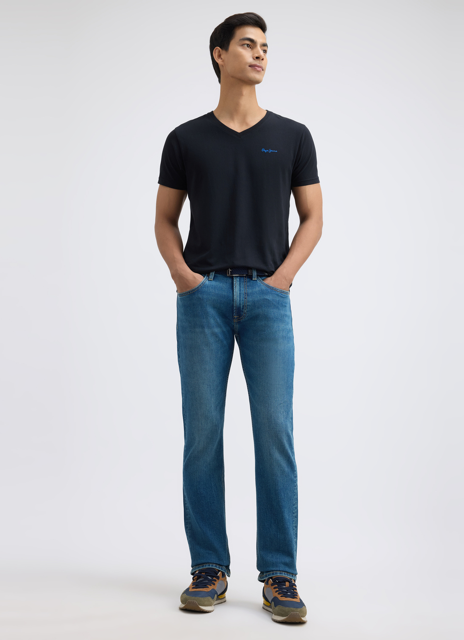 Men Blue Straight Mid Rise All-climate Stretchable Jeans, , large image number 0