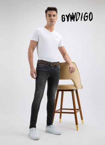 Men Black Mid Rise Tapered Gymindigo Jogger Like Jeans