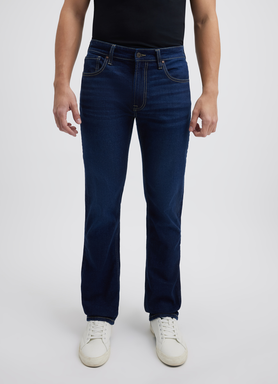 Men Dark Blue Straight Fit Mid Rise Jeans, , large image number 1