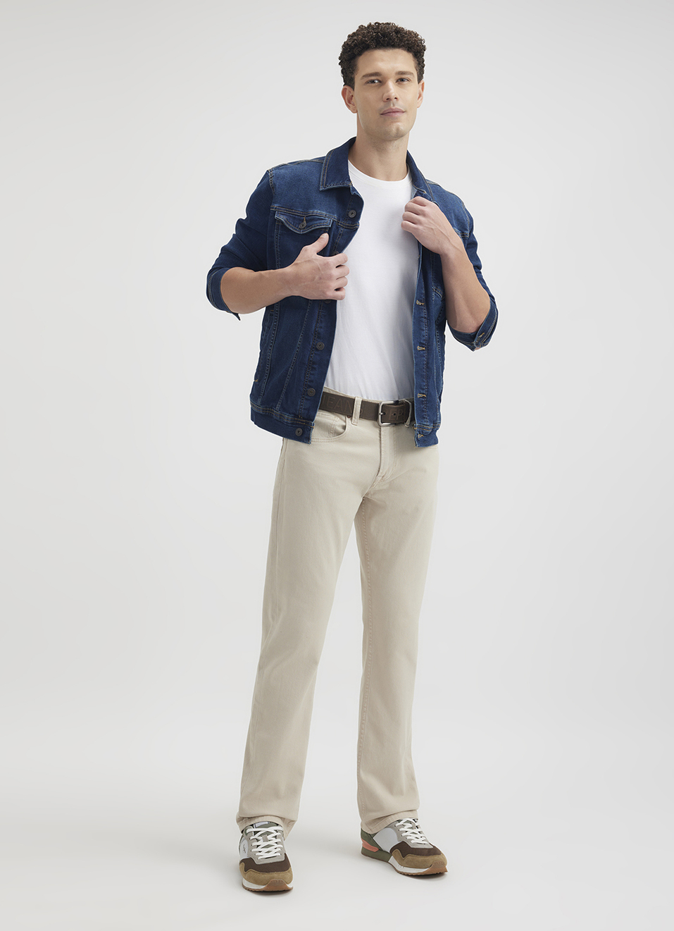 Men Beige Straight Fit Mid Rise Jeans , , large image number 1