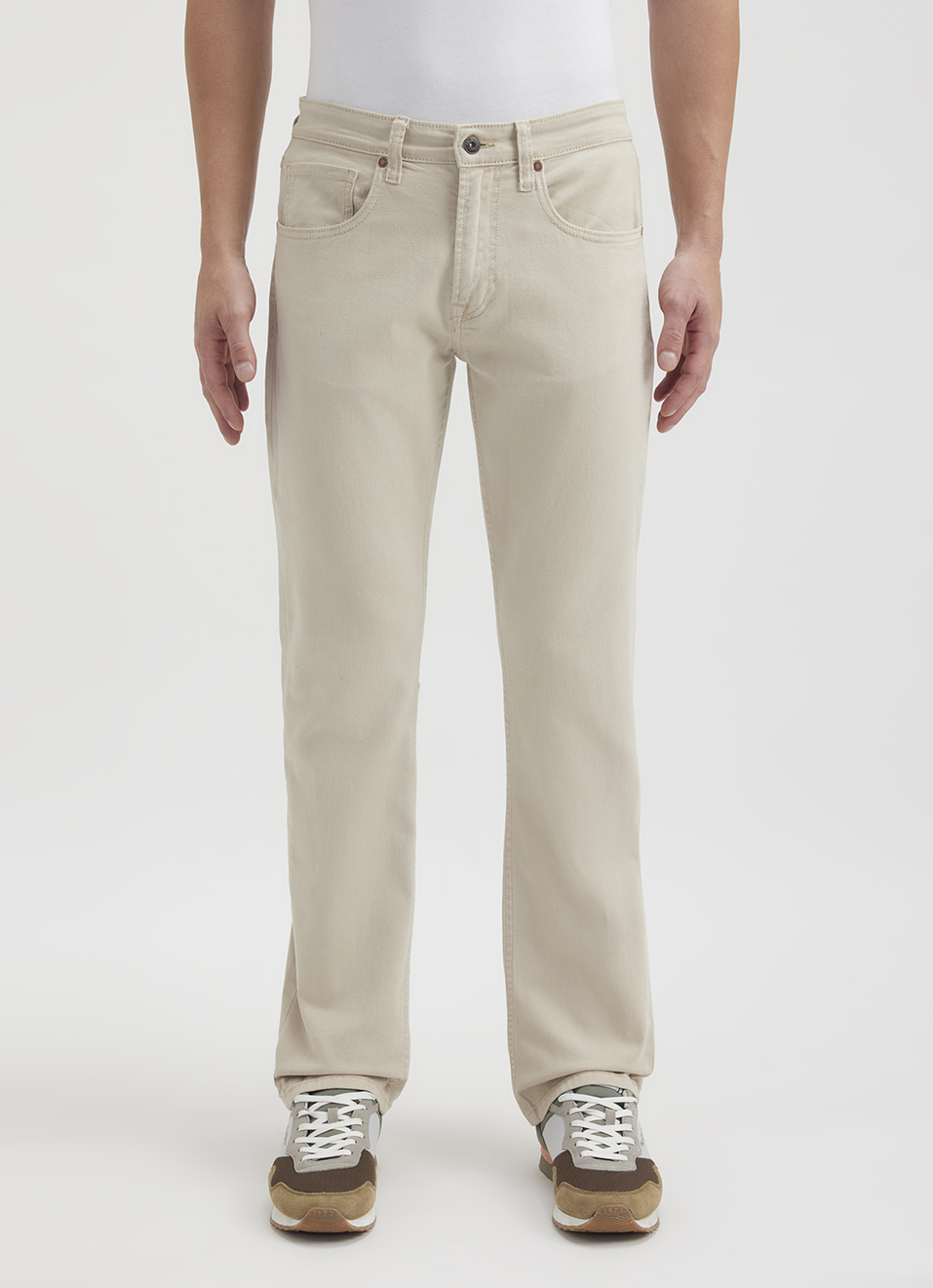 Men Beige Straight Fit Mid Rise Jeans , , large image number 2