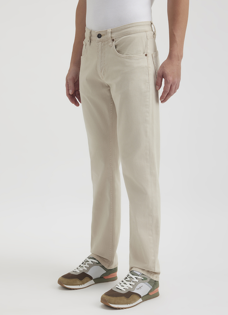 Men Beige Straight Fit Mid Rise Jeans , , large image number 5