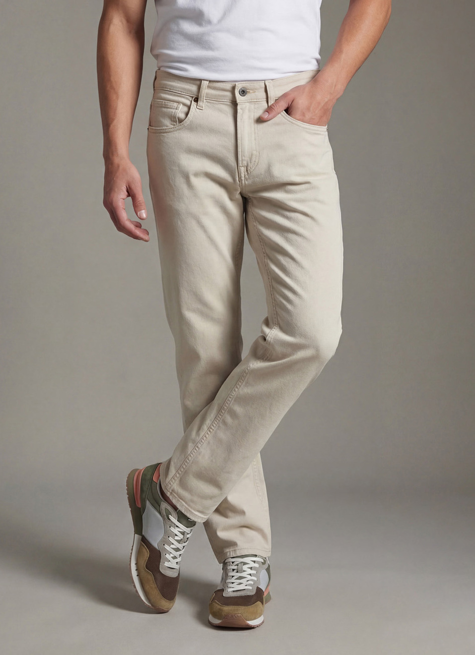 Men Beige Straight Fit Mid Rise Jeans , , large image number 0