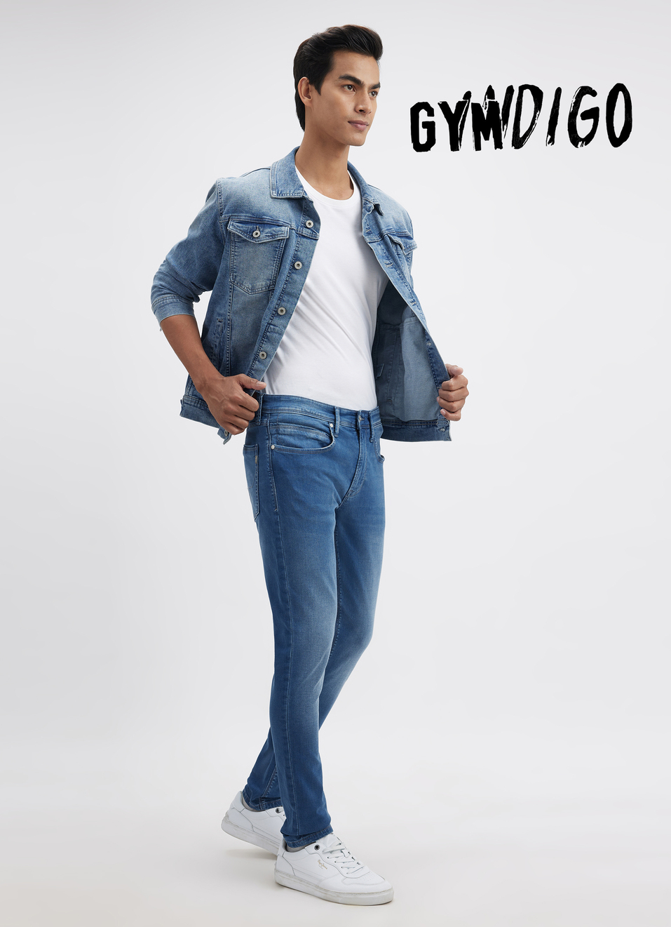 Men Blue Mid Rise Tapered Gymindigo Jogger Like Jeans, , large image number 0