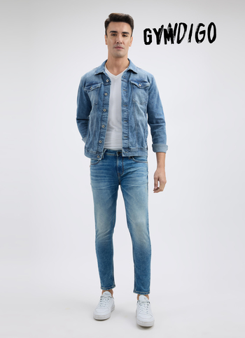 Men Blue Mid Rise Skinny Ankle Length Gymindigo Jogger Like Jeans