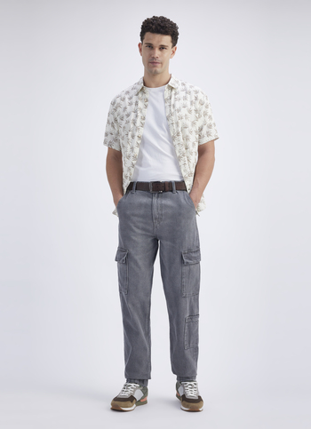 Men Grey Straight Fit Mid Rise Cargo Jeans 